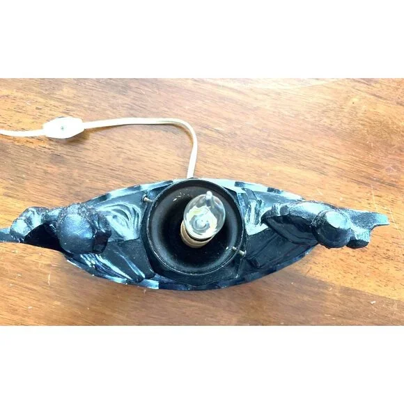 Antique Art NOVEAU Deco Lamp End of Day Glass Shade & Black Iron Base TESTED - Picture 10 of 10